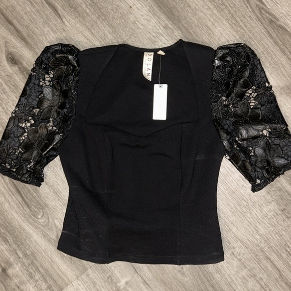 DOLAN LEFT COAST  Faux-Leather Cutwork Puff-Sleeve Blouse - Picture 6 of 10